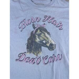Farm Fed Clothing‎ Horse Graphic T Shirt Womens 2XL Blue "Barn Hair Don't Care"